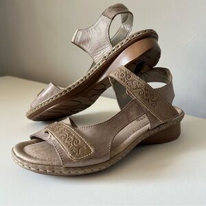 [37] Remonte Taupe & Brown Leather Sandals with Summer Floral Embossed Straps